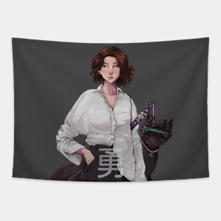 wuzu street samurai and cybercat Tapestry