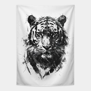 Tiger Spirit Animal black and white sketch Tapestry