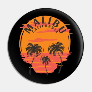 Malibu California Skull Sunset and Palm Trees Pin