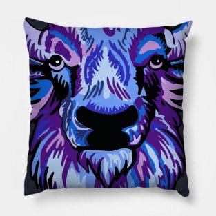 Mindful Vivid Buffalo in Purple & Blue Pillow