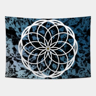 Midnight Mandala with Yellow Center Tapestry