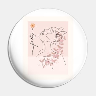 Pretty Girl Line Art Pink Pastel Pin