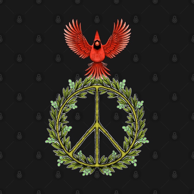 Red Cardinal bird peace symbol by Artardishop