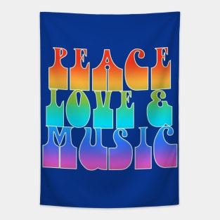 Peace Love And Music Retro Rainbow Graphic Tapestry