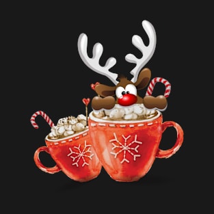 Christmas Funny Reindeer in Hot Chocolate Cup Women Kids T-Shirt