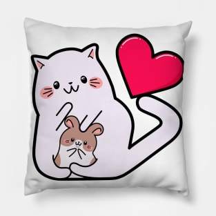 Kawaii style, mouse lovers, Valentine's Day, cute kawaii mice and cats . Pillow