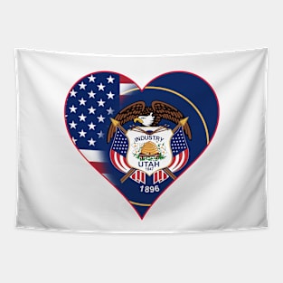 State of Utah Flag and American Flag Fusion Design Tapestry