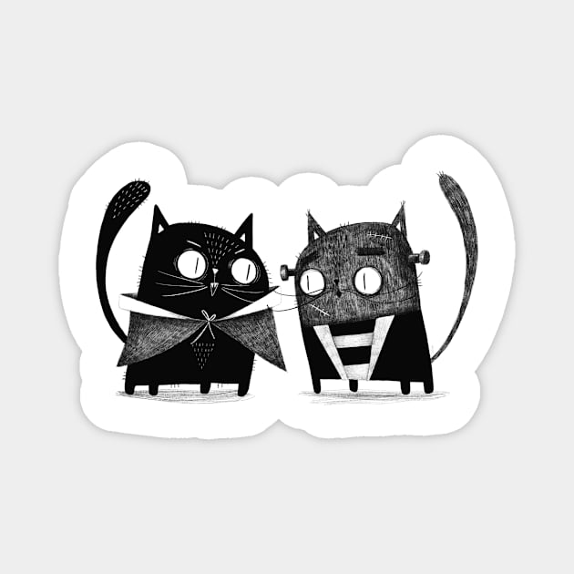 Cat Dracula and Frankencat Magnet by Gummy Illustrations