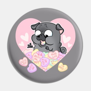 Valentine Hearts - black pug Pin