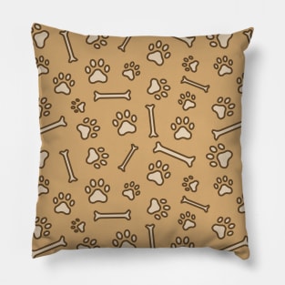 Pet - Cat or Dog Paw Footprint and Bone Pattern in Brown Tones Pillow