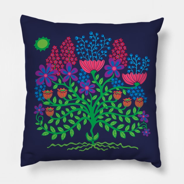 FLOWER BURST Retro Boho Floral Botanical in Bright Purple Pink Blue Green - UnBlink Studio by Jackie Tahara Pillow by UnBlink Studio by Jackie Tahara