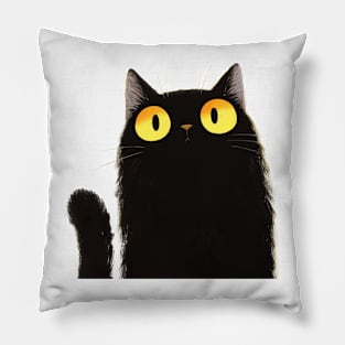 Cute black cat curiously staring at you Pillow