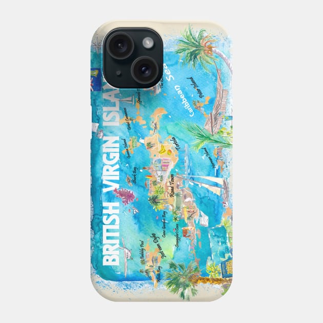 British_Virgin_Islands_ Illustrated_ Travel_ Map_ with_ Roads_ and_ HighlightsS Phone Case by artshop77