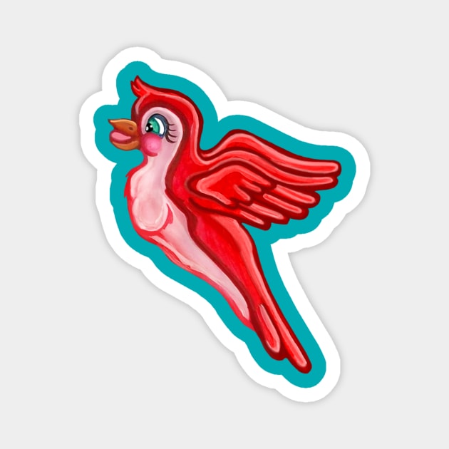 Bright Red Cartoon Parrot Magnet by Art by Deborah Camp