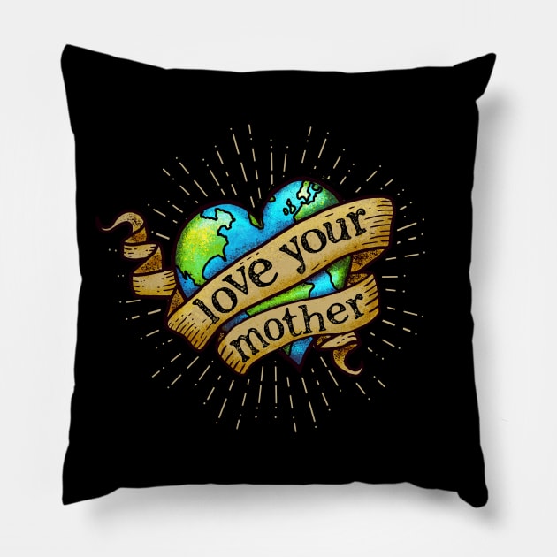 Love Your Mother - Hipster, Heart Tattoo Earth Pillow by Jitterfly