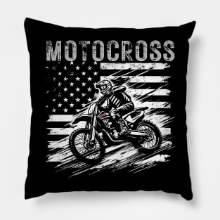 Motocross Dirt Bike American USA Flag gift for fathers day and 4th of july for kids boy girl woman Pillow