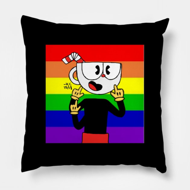 Triple Gay Cuphead Meme Pillow by KC_BaconSoup