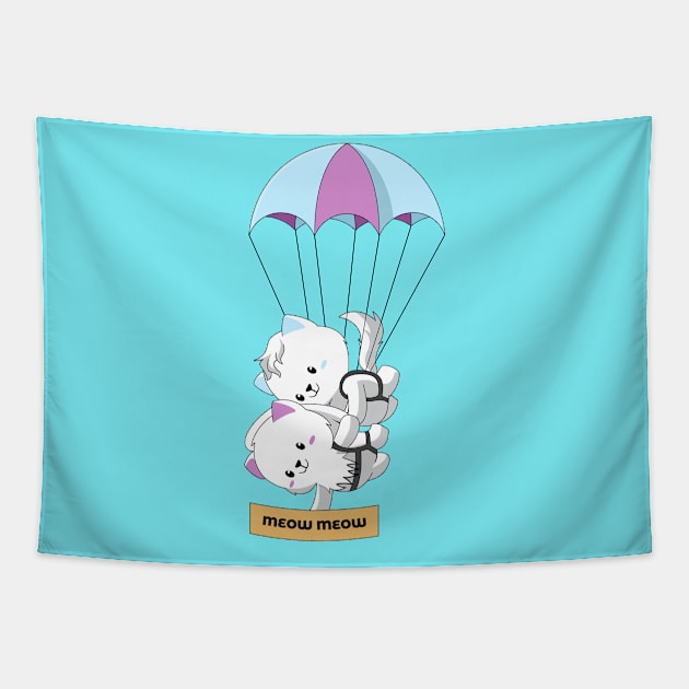 2 cute cats parachuting Tapestry by Brainlight