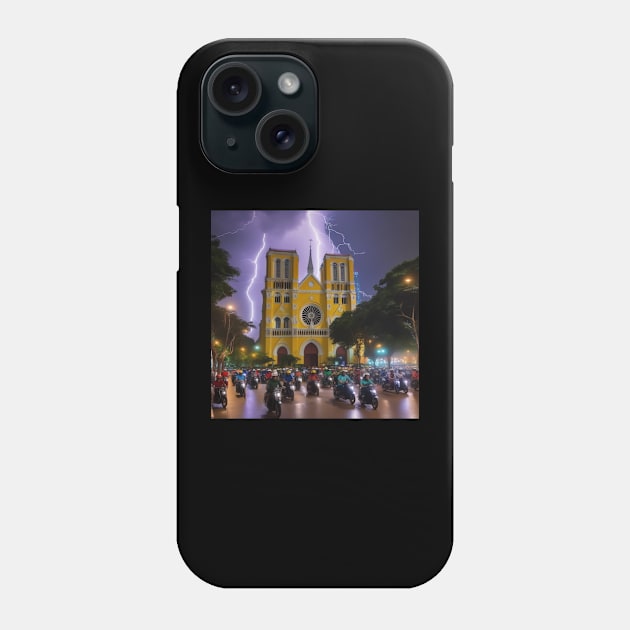 Iconic World Landmarks During A Thunderstorm: Norte Dame Cathedral Saigon Phone Case by Musical Art By Andrew