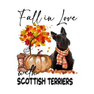 Fall In Love With Scottish Terriers Fall Pumpkin Thanksgiving T-Shirt