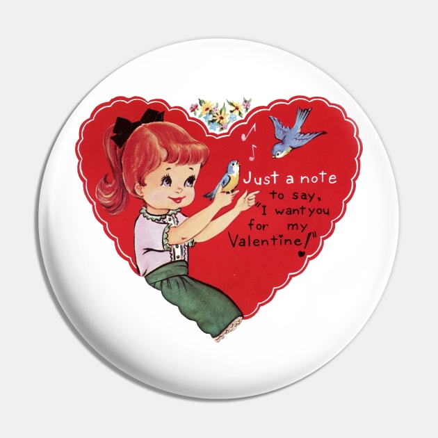 Vintage Little Redhead Girl Valentine Pin by RetroSalt