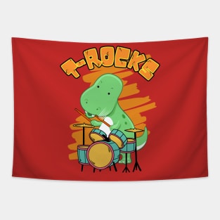 T-Rocks - T-Rex Dinosaur Drummer Cute Cartoon Tapestry