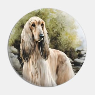 Afghan Hound Dog down by the Creek Watercolor Pin