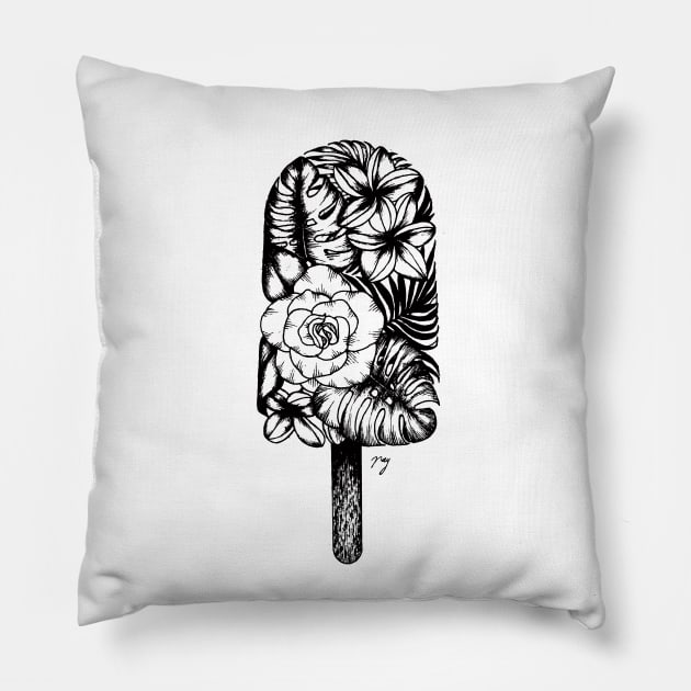 Floral Popsicle I (Gardenia, Plumeria & Monstera) Pillow by Akbaly