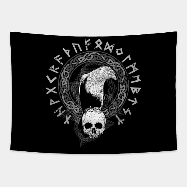 Retro Raven Skull Nordic Scandinavian Viking Tapestry by shirtsyoulike