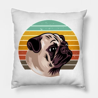 Pug Dog Retro Sunset Pillow