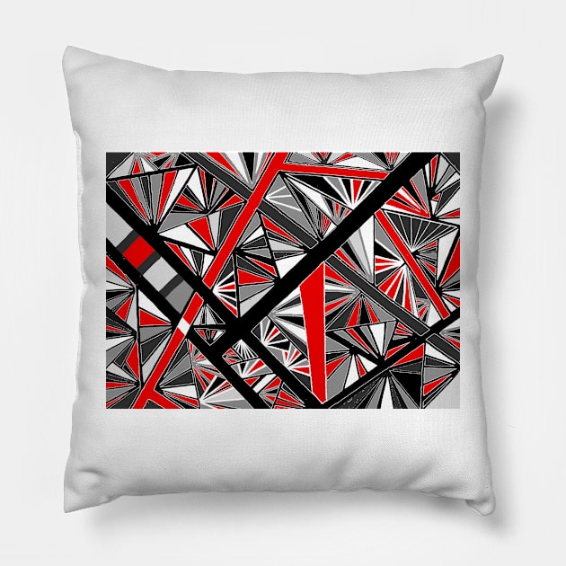 Stained Glass -- Black, White, Gray, and Red Pillow by CTWuellner