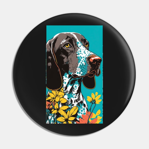 German Shorthair Pointer Dog Vibrant Tropical Flower Tall Retro Vintage Digital Pop Art Portrait 2 Pin by ArtHouseFlunky