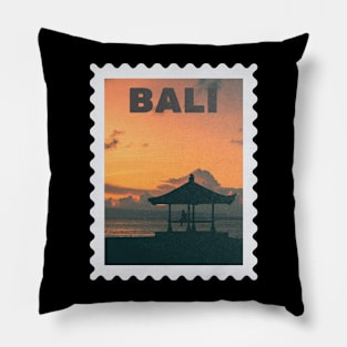 Bali Indonesia Postcard Stamp Design with Travel Photograph Pillow