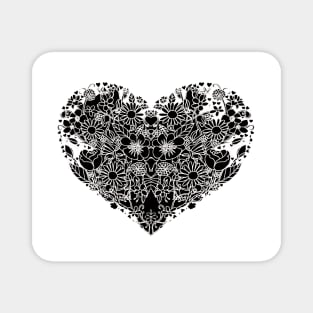 Black flower heart Magnet