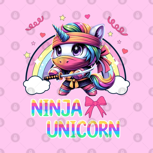 Ninja Unicorn: Rainbow Unicorn in Coquette Aesthetic, Japanese Martial Arts Fighter by Annie