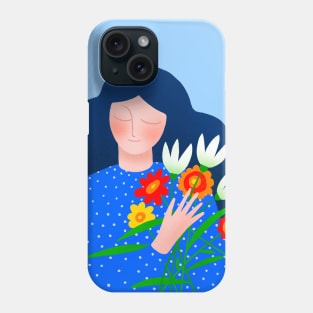 Girl with blue hair and spring flowers Phone Case