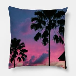 Summer Palm Trees Pink Skies Pillow