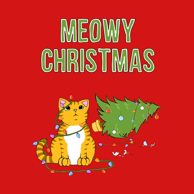 Meowy Christmas Tabby Cat Knocked Over Xmas Tree by xenotransplant