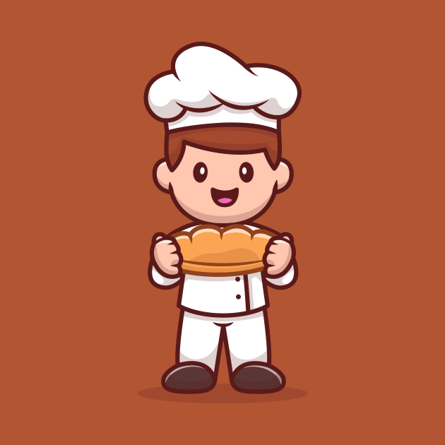 Male Chef Holding Bread Cartoon by Catalyst Labs