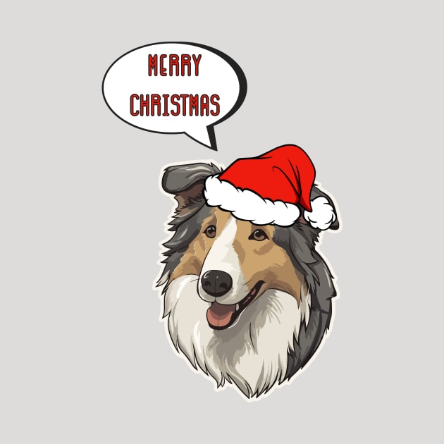 Merry Christmas Rough Collie with Santa Hat by Seasonal Dogs