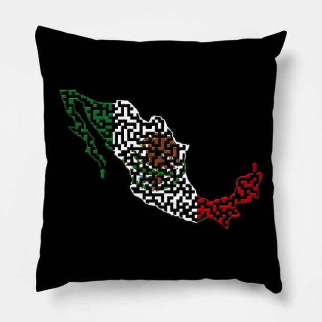 Mexico Outline Maze & Labyrinth Pillow by gorff