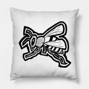 Black and White Bee Illustration Pillow