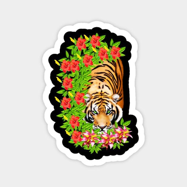 Tiger Tropical Cat Floral Palm Leaves Magnet by logiamerch