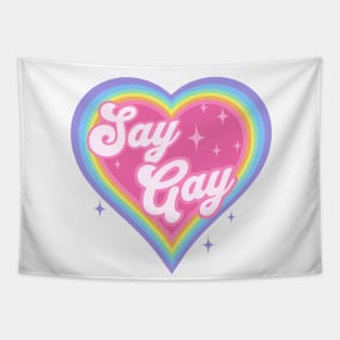 Say Gay Kids Retro Rainbow Heart LGBTQ Kawaii Cute Gay Pride Back Tapestry