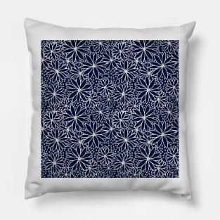 Pointed Flowers Pattern - Dark Navy and White Pillow