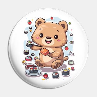 Cute Quokka eating sushi roll Pin