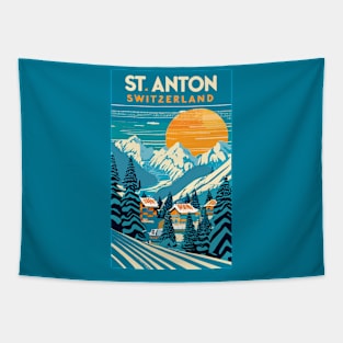 A Vintage Travel Art of St Anton - Switzerland Tapestry