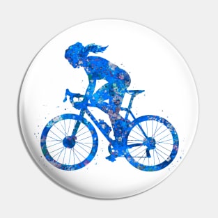 Road biker watercolor blue Pin