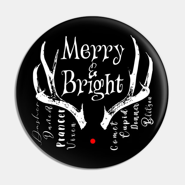 Merry and Bright in Light Font Pin by Wizardbird