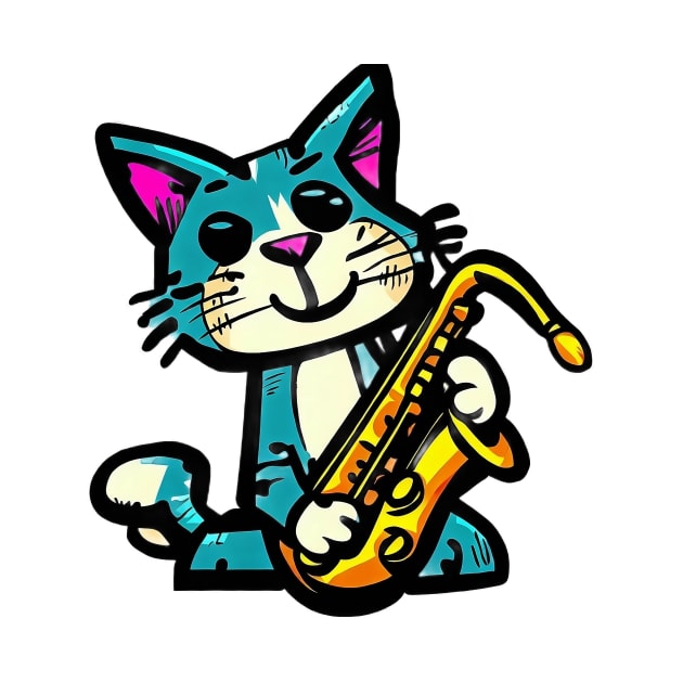 Jazzy Cat Saxophonist Art by Pixel4Art